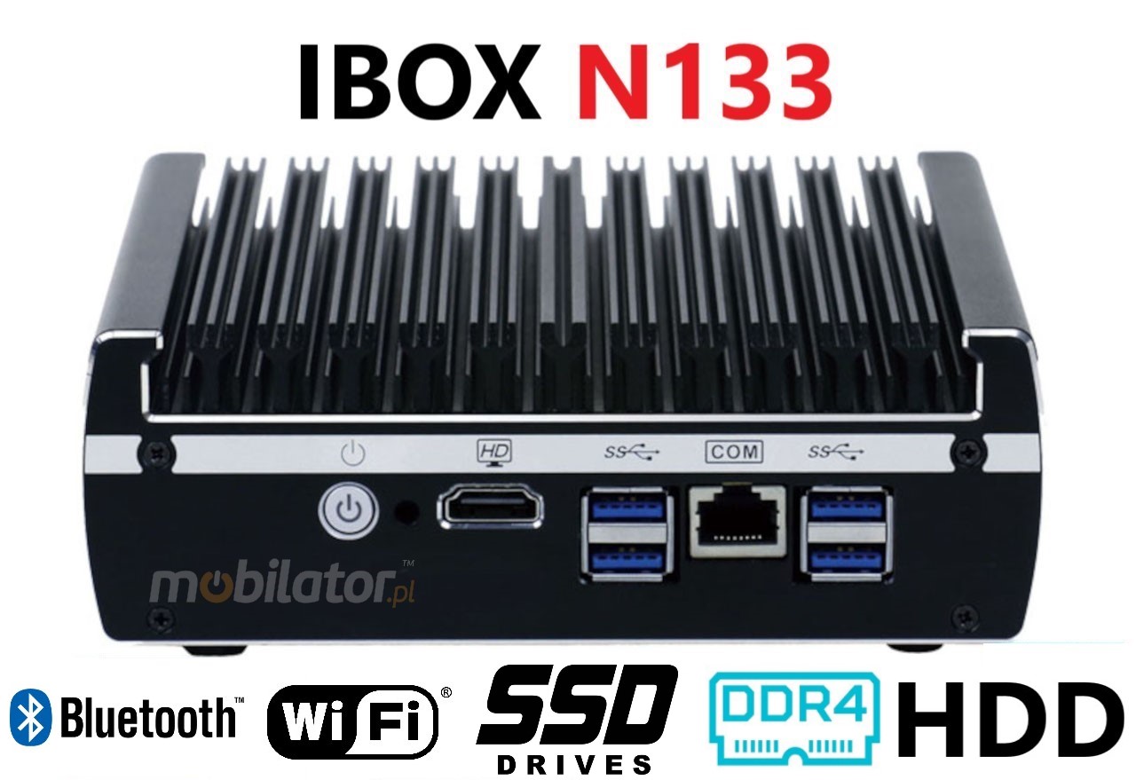   IBOX N133 v.10, SSD HDD DDR4 WIFI BLUETOOTH, przemysowy, may, szybki, niezawodny, fanless, industrial, small, LAN, INTEL i3