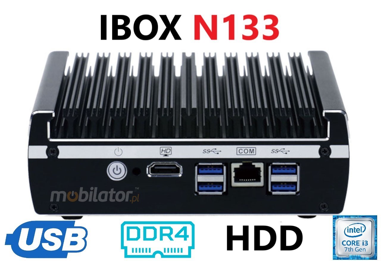   IBOX N133 v.8, HDD, DDR4, przemysowy, may, szybki, niezawodny, fanless, industrial, small, LAN, INTEL i3
