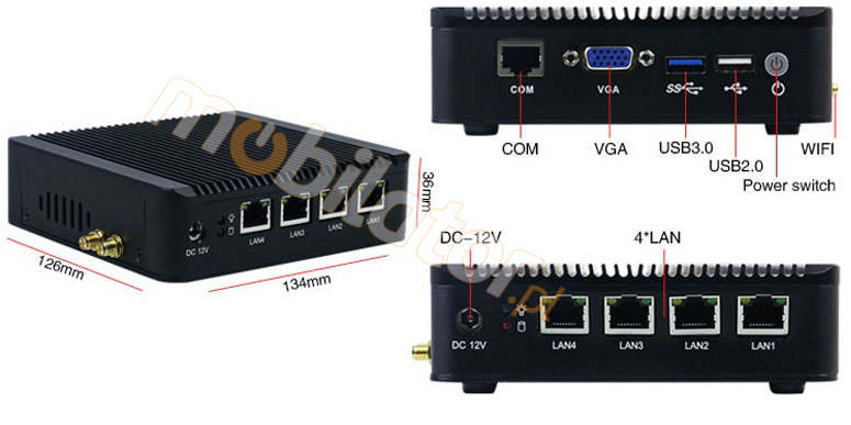 IBOX-N10E (E3845) - Tani Komputer przemysowy z portem VGA oraz 4x LAN RJ45