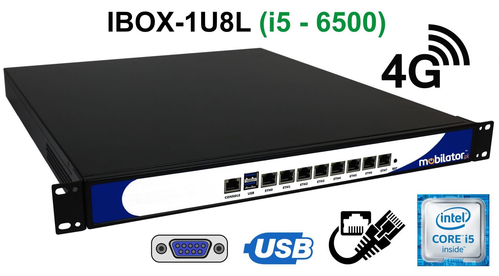 IBOX-1U8L -Nowoczesny komputer przemysowy  fanless 8x LAN do szafy rakowej pasywny vga intel mobilator wzmocniony szybki 8 lan rj45