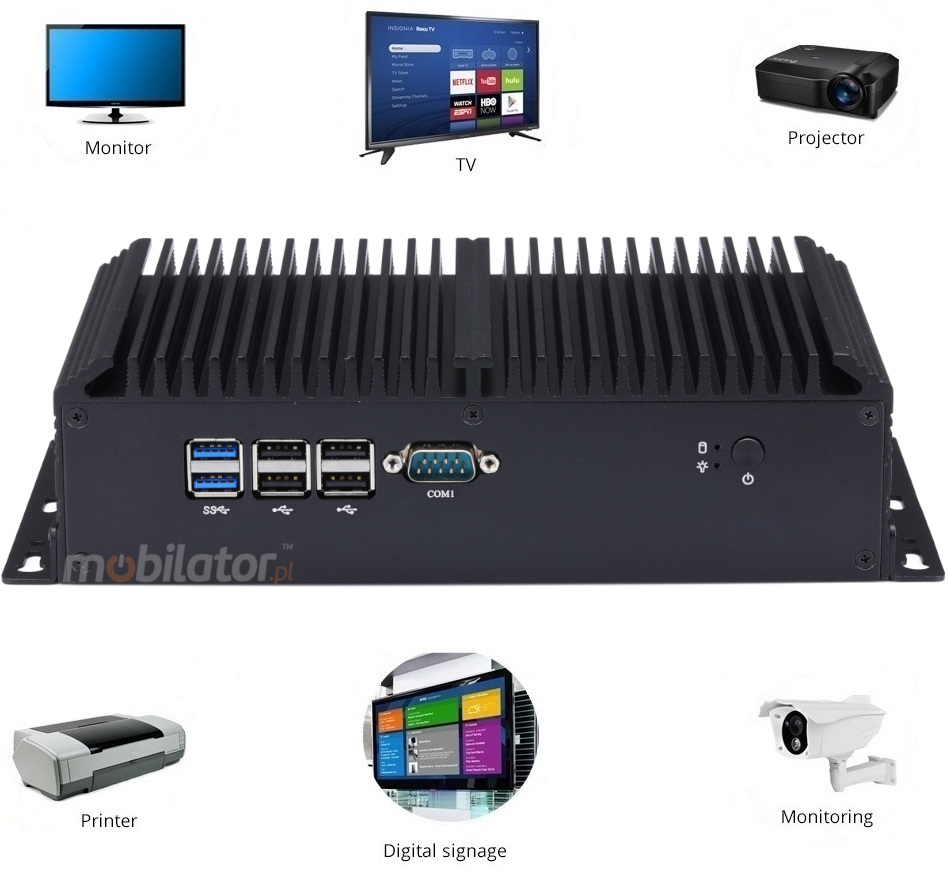 mBox X105 v.6 - wytrzymaly Mini PC z dyskiem HDD o pojemnoci 500GB / 16GB RAM / Wifi + Bluetooth / 2 porty HDMI (6x RS-232, 4x USB 3.0) - Przykady zastosowa