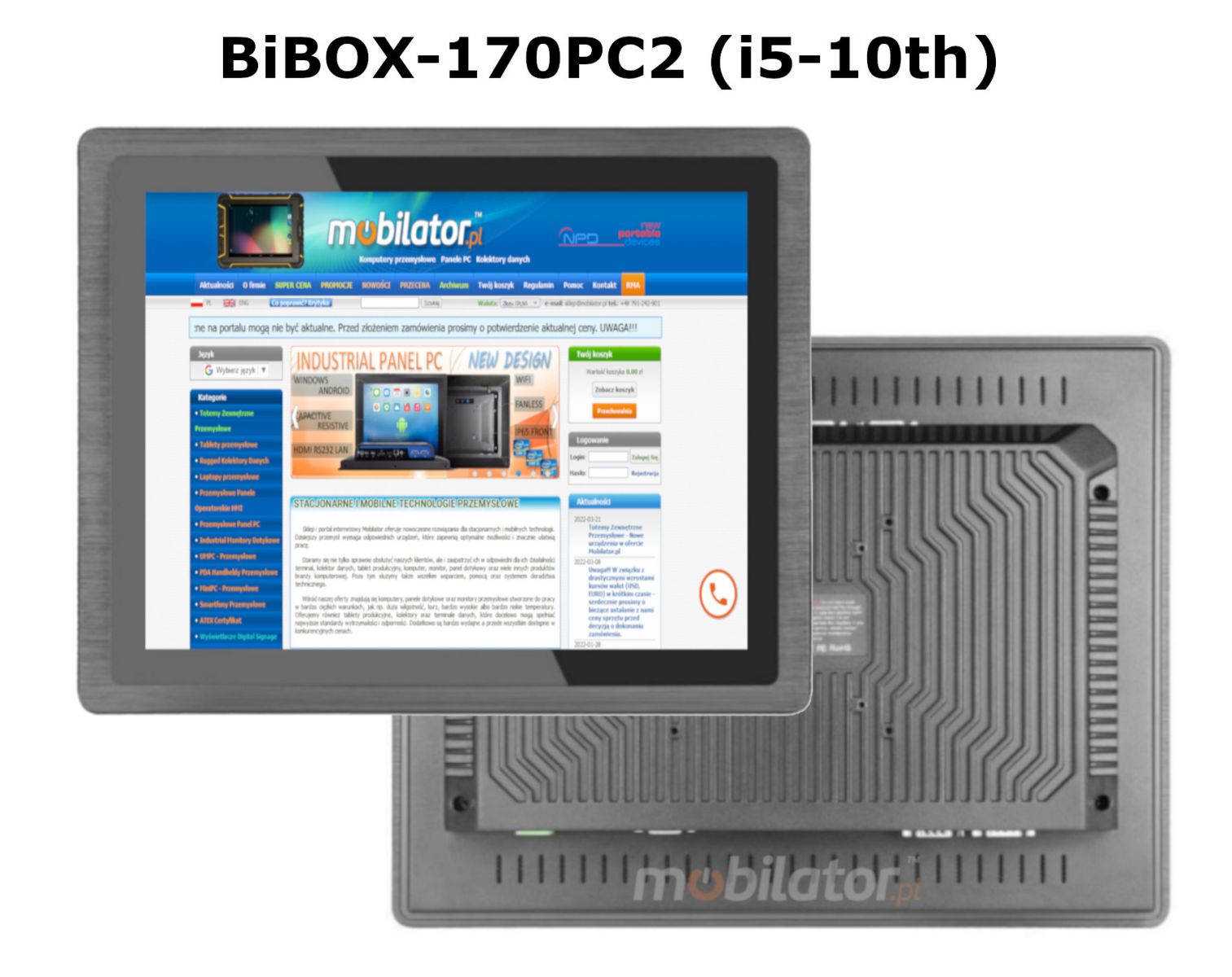 BiBOX-170PC2 (i5-10210U) v.7 - Metalowy panelowy komputer z moduem WiFi i Bluetooth, 8 GB RAM i rozszerzonym dyskiem SSD (256 GB) oraz licencj Windows 10 PRO