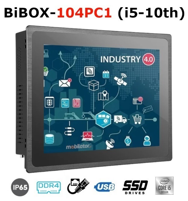BiBOX-104PC1 (i5-10th) Przemysowy komputer panelowy PanelPC z nowoczesnym procesorem i5 norm odpornoci IP65 na ekran (1xLAN, 4xUSB)