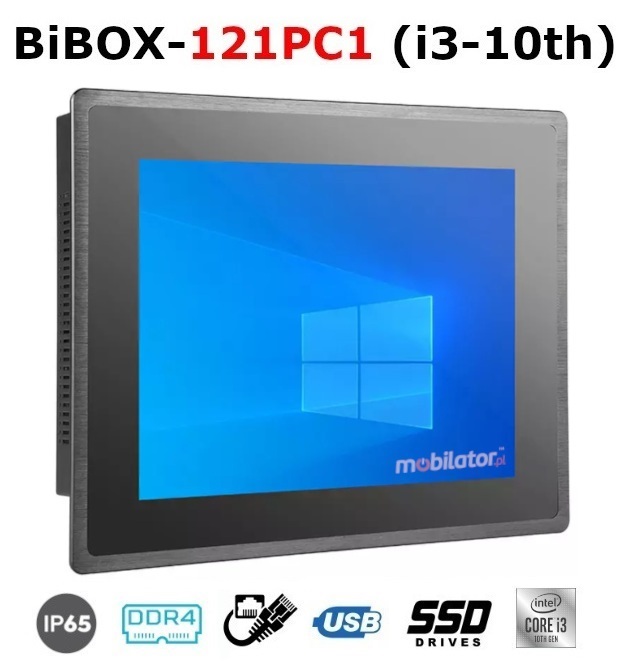 BiBOX-121PC1 (i3-10th) Przemysowy komputer panelowy PanelPC z nowoczesnym procesorem i3 norm odpornoci IP65 na ekran (1xLAN, 4xUSB)