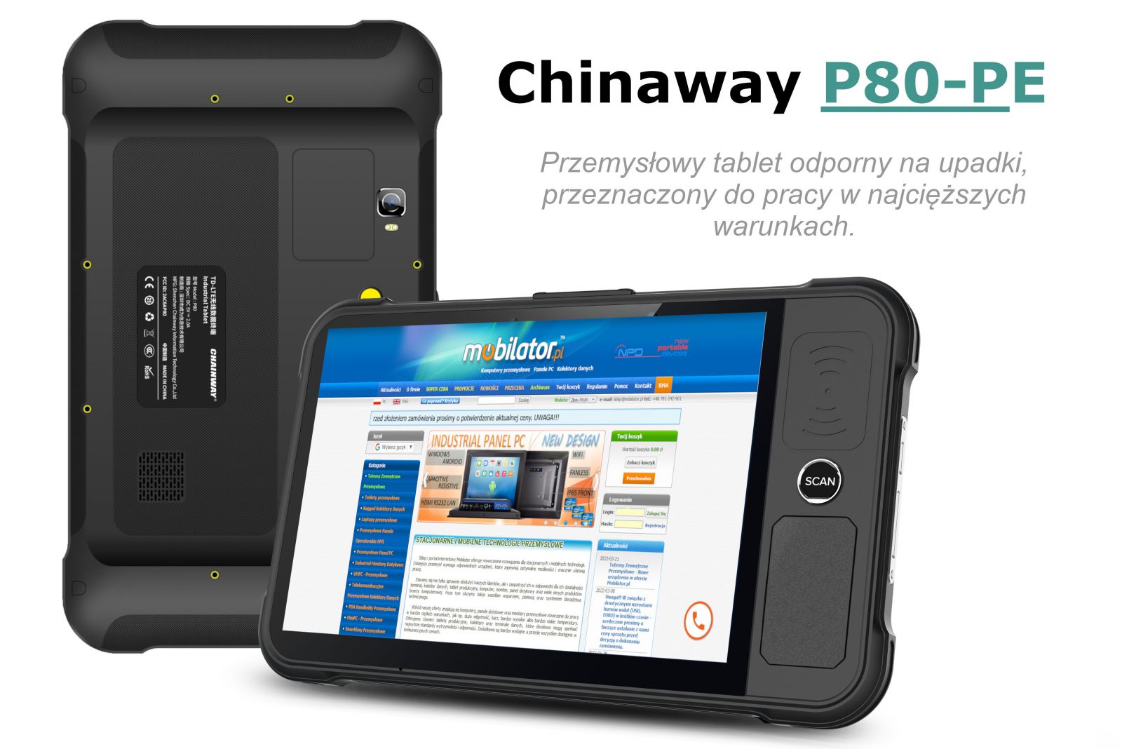 Chainway P80-PE v.3- Wielozadaniowy tablet przemysowy ze skanerem UHF RFID z tyu urzdzenia o zasigu skanowania 15 metrw 