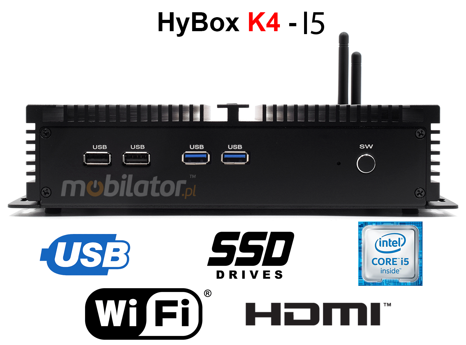 HyBOX K4 Szybki komputer przemysowy z wydajnym procesorem i dyskiem SSD w metalowej obudowie przystosowany do pracy na hurtowni