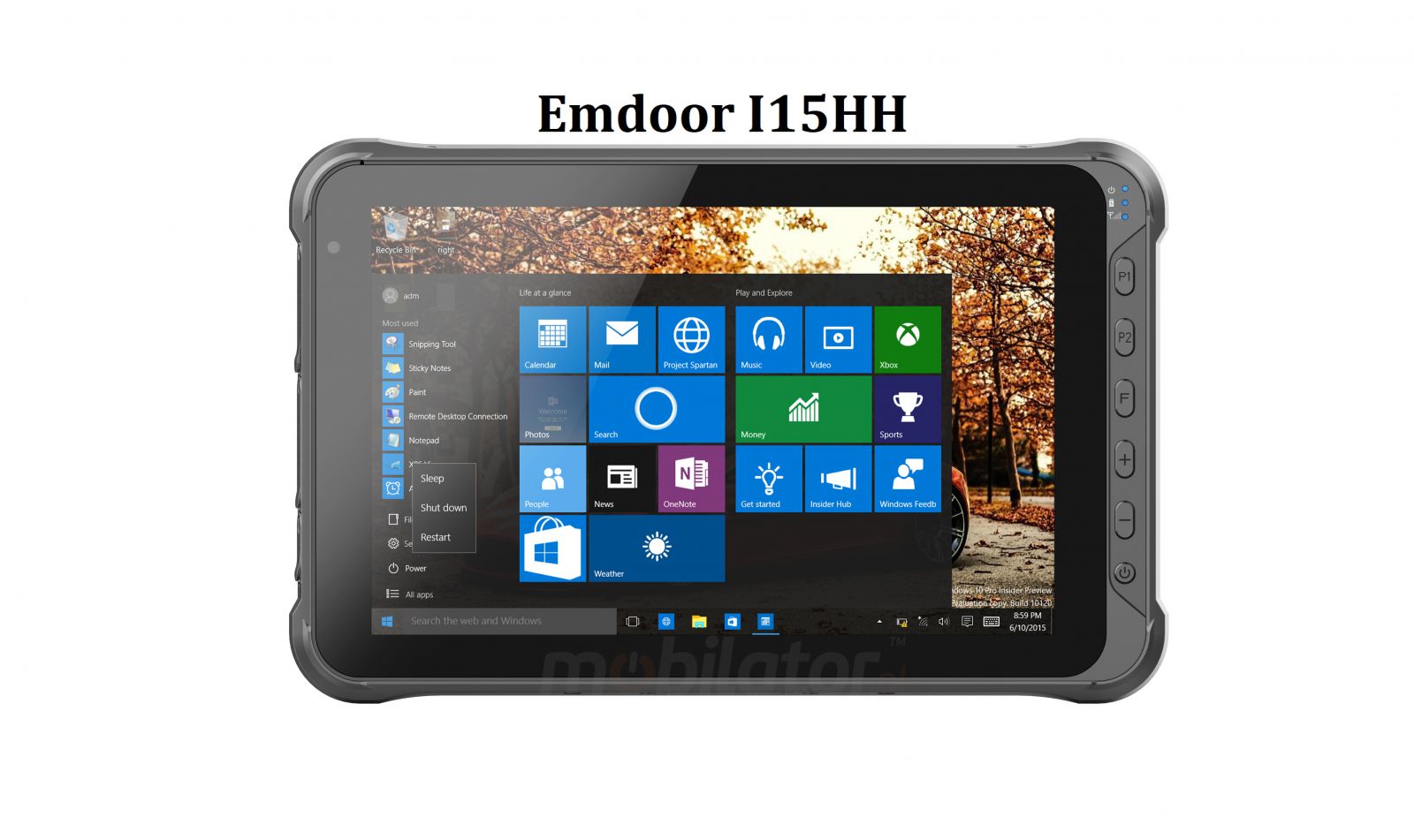 Pyoodporny 10-calowy tablet z czytnikiem kodw kreskowych 2D Honeywell, procesorem Intel, normami IP65 + MIL-STD-810G, 4GB RAM, 128GB ROM - Emdoor I15HH v.6