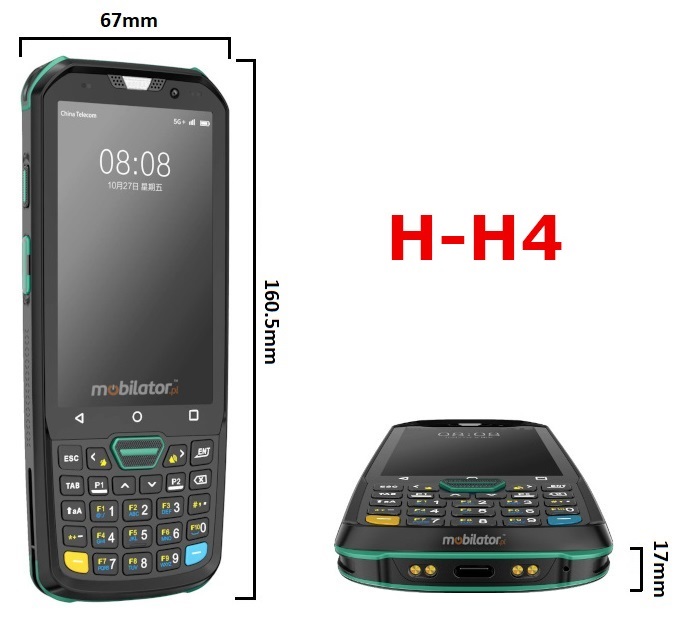MobiPad H-H4 wymiary przyciski klawiatura odporny wytrzymay kolektor danych IP67