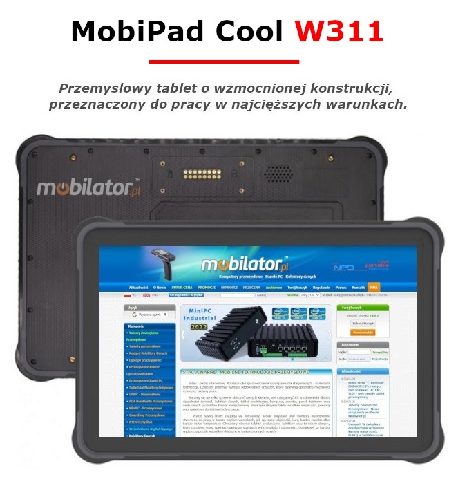 MobiPad Cool W311 wodoodporny wstrzsoodporny przemysowy wytrzymay odporny tablet NFC 4G  IP65 skaner kodw kreskowych 1D 2D