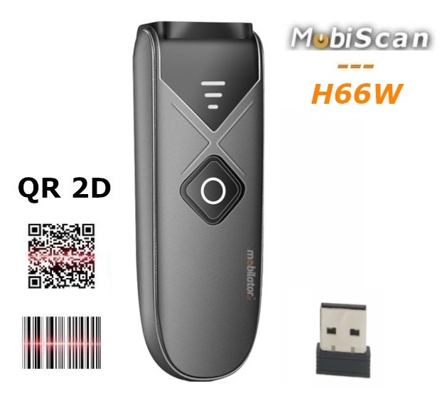MobiScan H66W mobilny skaner kodw kreskowych i QR (1D/2D - CMOS) - do czenia ze smartfonem, tabletem, laptopem, komputerem stacjonarnym poczenie poprzez: kabel USB, Bluetooth i radiowo (2.4GHz)