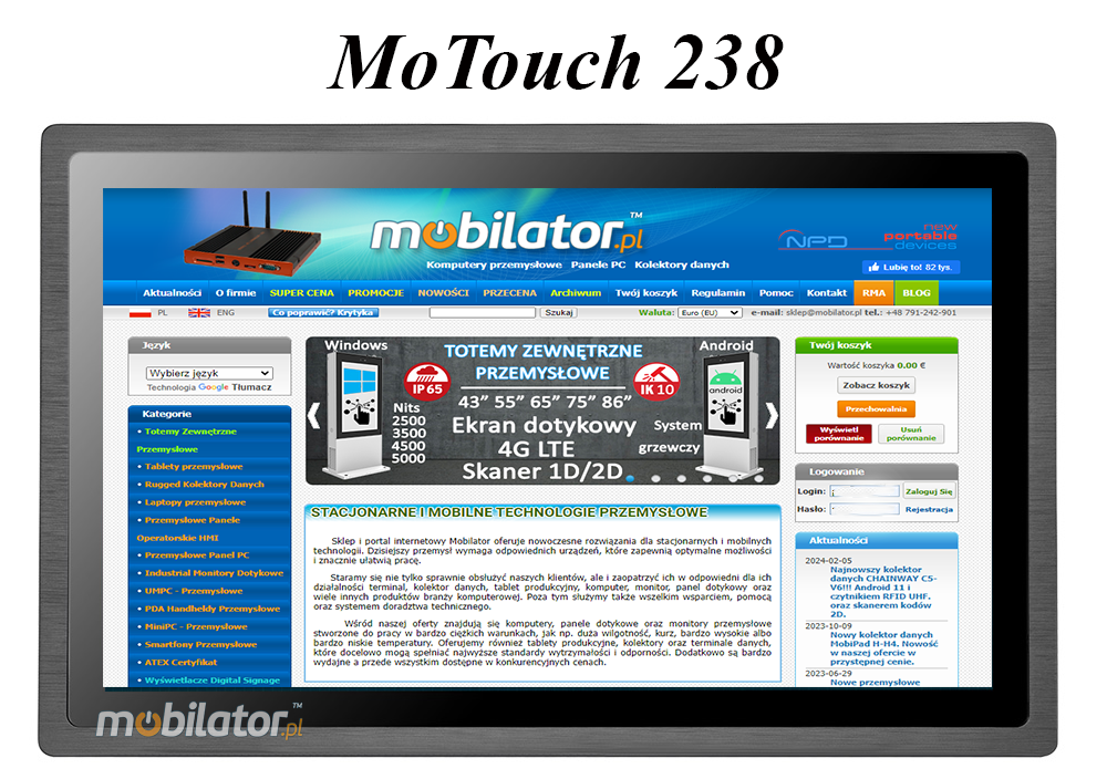 Monitor dotykowy MoTouch 238 Monitor dotykowy Ekran pojemnociowy capacitive wywietlacz 23.8 cala LED mobilator.pl New Portable Devices VGA HDMI