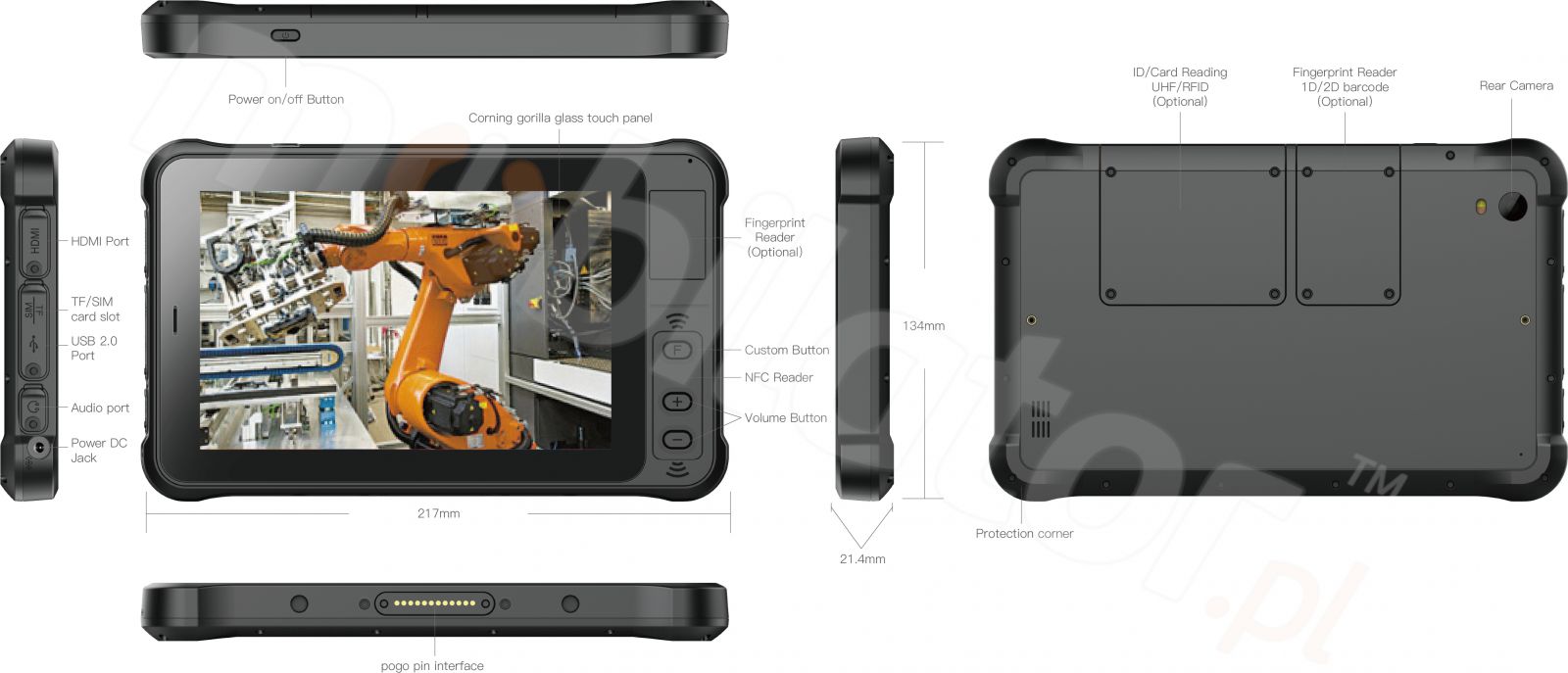 Emdoor Q75 v.5 - wytrzymay 7 calowy tablet przemysowy z Androidem 10.0 GMS, NFC, czytnikiem kodw UHF RFID i 4GB RAM, dyskiem 64GB