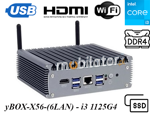 yBOX-X56-(6LAN)-I3 1125G4 v.1 - komputer przemysowy box PC z  4GB RAM, WiF