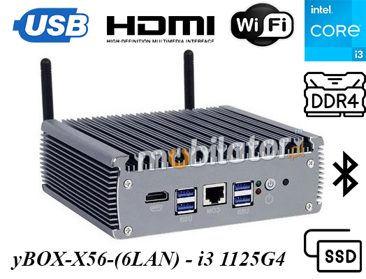 yBOX-X56-(6LAN)-I3 1125G4 v.3 - komputer przemysowy box PC z  4GB RAM, WiF