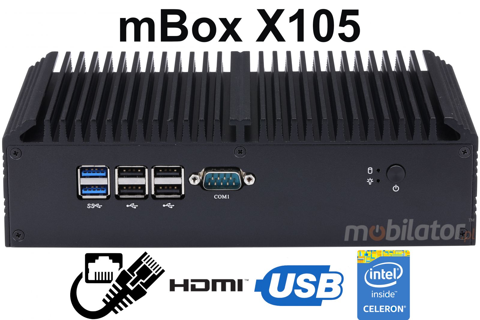 mBox X105 v.1 - Przemysowy MiniPC - procesor Intel Celeron 3855U - dysk M.2 - USB 3.0, 2x HDMI - Obrazek tytuowy
