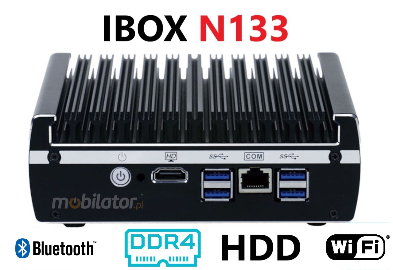   IBOX N133  v.14, HDD DDR4 WIFI BLUETOOTH, przemysowy, may, szybki, niezawodny, fanless, industrial, small, LAN, INTEL i3