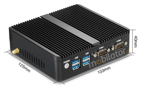 Wzmocniony mini Komputer Przemysowy Fanless MiniPC yBOX GX30 - J1800 v.5 wymiary maly przenosny wygodny com rs232 mobilator szybki 2 lan rj45