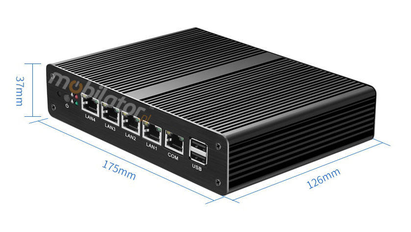 Wzmocniony Bezwentylatorowy Komputer Przemysowy z 4-ema kartami sieciowymi LAN - MiniPC yBOX-X34 - J1900 wymiary vga intel mobilator wzmocniony szybki 4x lan rj45