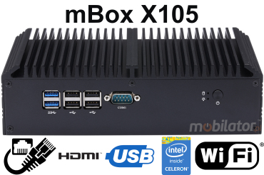 mBox X105 v.2 - Mini Komputer przemysowy z dyskiem M.2, 4GB RAM, USB 3.0, 2x HDMI oraz WIFI