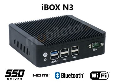 IBOX N3 v.3 - Odporny miniPC z procesorem Intel Celeron, 4GB RAM, 128GB SSD, zczami 4x USB 2.0, 2x USB 3.0 oraz 2x RJ-45 LAN, 1x VGA
