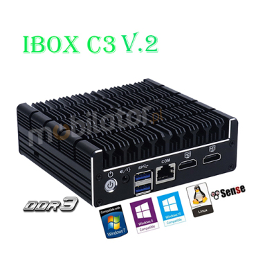 IBOX C3 v.2 - Przemysowy miniPC z procesorem Intel Celeron, zczami 4x USB 2.0, 2x USB 3.0, pamici 4GB RAM DDR3L oraz dyskiem 64GB SSD, WiFi