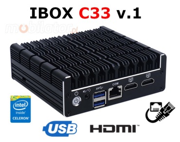 IBOX C33 BAREBONE v.1 - Wytrzymay miniPC z procesorem Intel Celeron, zczami 2x USB 3.0, 1x RJ-45 COM oraz 4x RJ-45