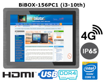 BiBOX-156PC1 (i3-10110U) v.4 - Solidny przemysowy panel komputerowy z IP65 (wodoszczelny i pyoszczelny ekran), z cznoci 4G, 256 GB SSD i 8 GB RAM
