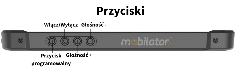 Emdoor T11X przyciski głośności, przycisk zasilania