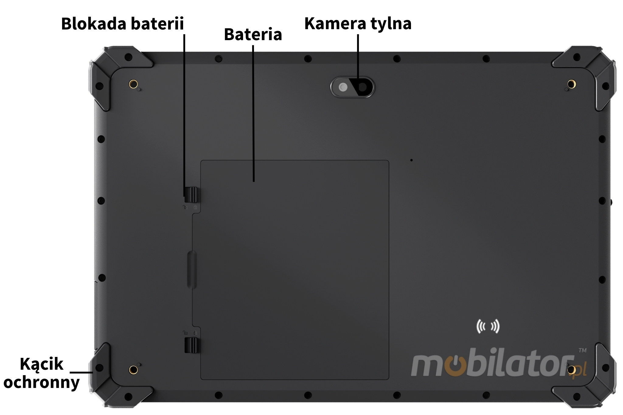 Emdoor T17X przednia kamera, przyciski głośności, przycisk Home oraz włącznik