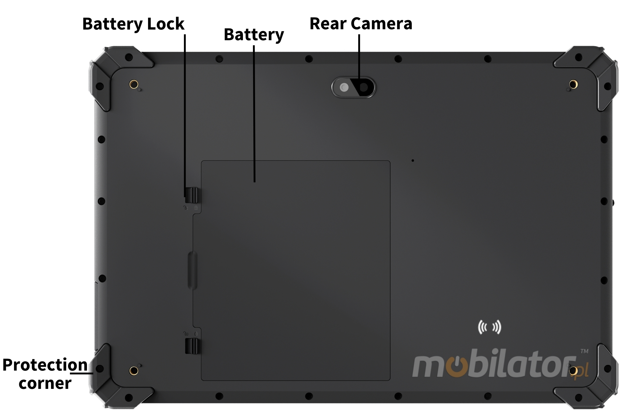 Emdoor T17X front camera, volume buttons, home button and power button