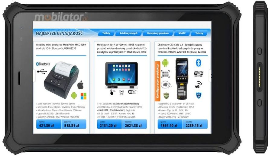 MobiPAD MR-1003A v.19 - Przemysłowe rugged tablety z ekranem 10.1" 800x1280 o jasności 1000 nitów, ze skanerem Zebra SE4710, UHF (10m-15m)