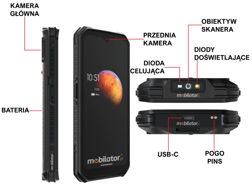 Poręczny kolektor danych z przednią i tylnią kamerą