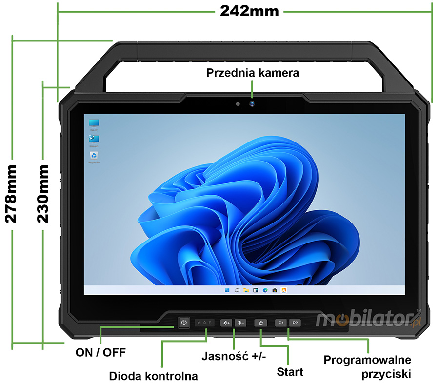 Rozpisane przyciski i wymiary MobiPad T1300U-02