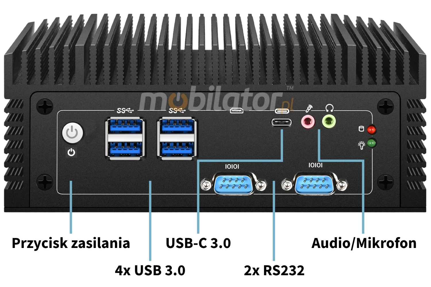 Mobi PAD nBOX MC8F-4C2L przedni panel ergonomicznego mini komputera 