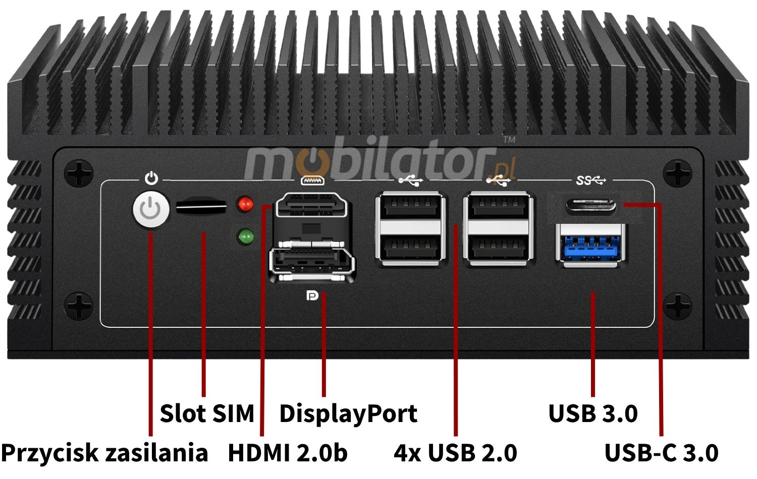 Mobi PAD nBOX MC8F-PoE przednia obudowa zaawansowanego mini komputera 