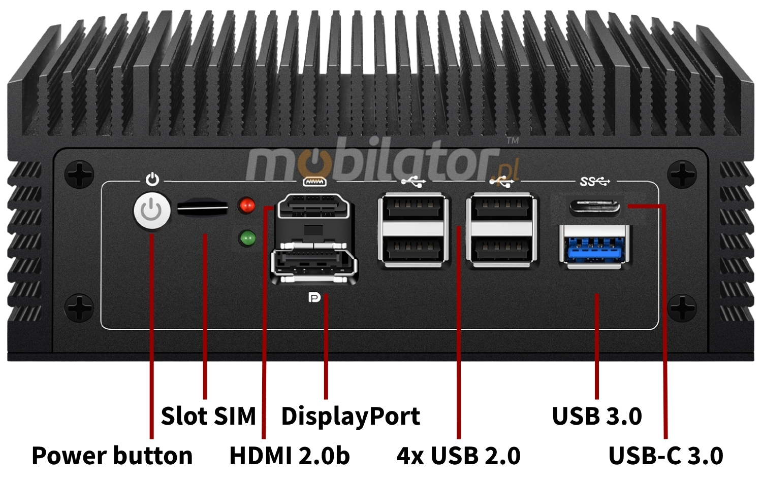 Mobi PAD nBOX MC8F-PoE front case of an advanced mini computer
