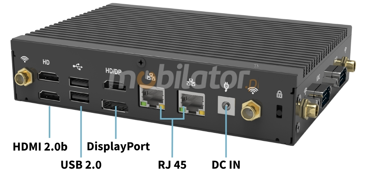 Mobi PAD nBOX MD12-V2-I5U mini PC back connectors: HDMI2.0b/USB2.0/RJ45/DC jack