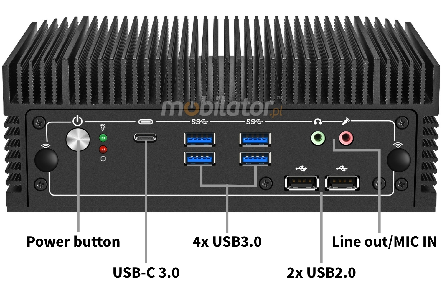 Mobi PAD nBOX MK12-V2 front connectors and power button