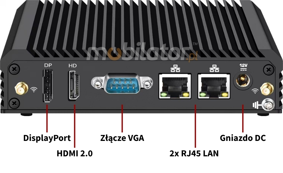 Mobi PAD nBOX MV3-2LAN-N100 tył wydajnego mini PC