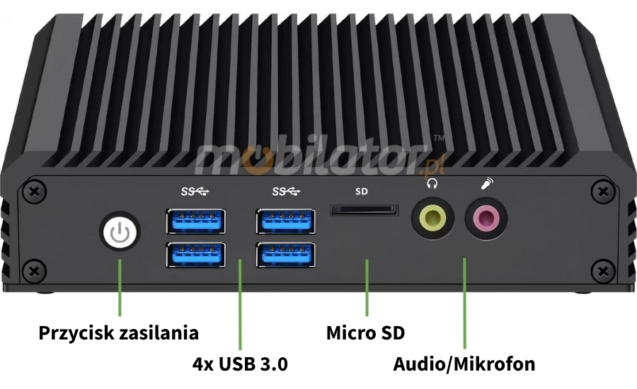 Mobi PAD nBOX MV3-2LAN-N5095 przód nowoczesnego mini komputera