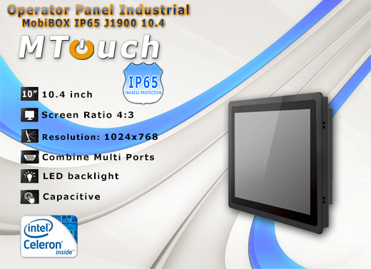 MTouch Operatorski Panel Przemyslowy MobiBOX IP65 J1900 10.4 Komputer panelowy Panel PC  Przemysłowy komputer panelowy Ekran pojemnościowy capacitive wyświetlacz 10 cali mobilator.pl New Portable Devices Windows RS-232 COM VGA HDMI Intel Celeron 