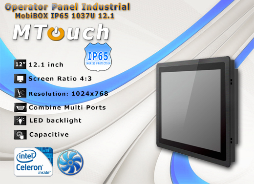 MTouch Operatorski Panel Przemyslowy MobiBOX IP65 1037U 12.1 Komputer panelowy Panel PC  Przemysłowy komputer panelowy Ekran rezystancyjny 5 wire resistive wyświetlacz 12.1 cali mobilator.pl New Portable Devices Windows RS-232 COM VGA HDMI Intel Celeron 