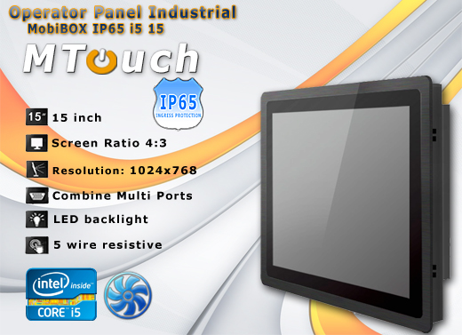 MTouch Operatorski Panel Przemyslowy MobiBOX IP65 i5 15 Komputer panelowy Panel PC  Przemysłowy komputer panelowy Ekran rezystancyjny 5 wire resistive wyświetlacz 15 cali mobilator.pl New Portable Devices Windows RS-232 COM VGA HDMI Intel i5-3317U
