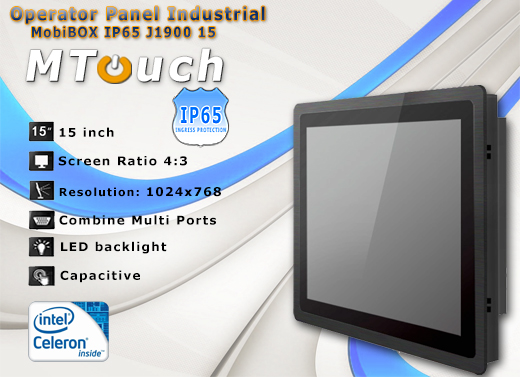 MTouch Operatorski Panel Przemyslowy MobiBOX IP65 J1900 15 Komputer panelowy Panel PC  Przemysłowy komputer panelowy Ekran rezystancyjny 5 wire resistive wyświetlacz 15 cali mobilator.pl New Portable Devices Windows RS-232 COM VGA HDMI Intel Celeron Fanless 