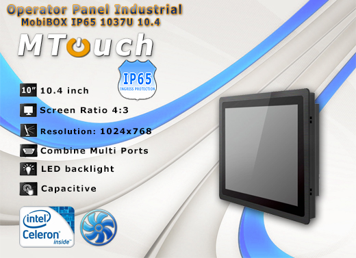 MTouch Operatorski Panel Przemyslowy MobiBOX IP65 1037U 10.4 Komputer panelowy Panel PC  Przemysłowy komputer panelowy Ekran pojemnościowy capacitive wyświetlacz 10 cali mobilator.pl New Portable Devices Windows RS-232 COM VGA HDMI Intel Celeron 