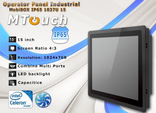 MTouch Operatorski Panel Przemyslowy MobiBOX IP65 1037U 15 Komputer panelowy Panel PC  Przemysłowy komputer panelowy Ekran rezystancyjny 5 wire resistive wyświetlacz 15 cali mobilator.pl New Portable Devices Windows RS-232 COM VGA HDMI Intel Celeron 