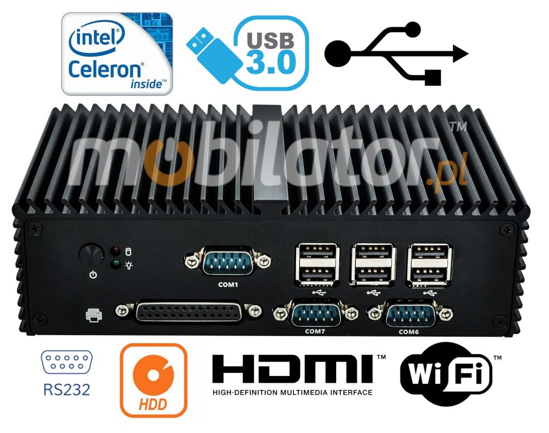 MiniPC - Komputer Przemysłowy Fanless mBOX Q190X - LPT HDD WiFi