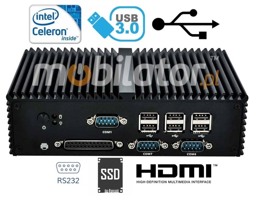 Wytrzymały bezwentylatorowy Komputer Przemysłowy MiniPC mBOX Q190X - LPT SSD