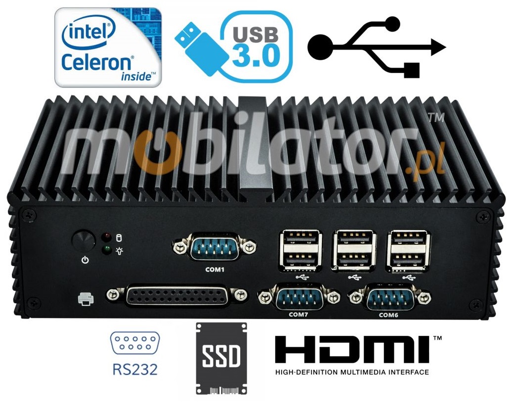Wytrzymały bezwentylatorowy Komputer Przemysłowy MiniPC mBOX Q190X - LPT SSD