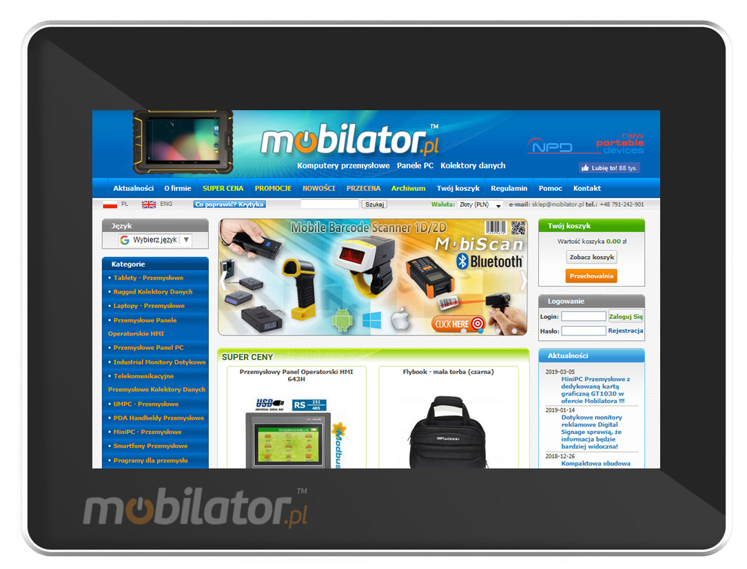 LED panel, Mobilator Flat Design PCAP Fanless Touch PC, 10 points touch screen, built-in WIFI, 12V DC input